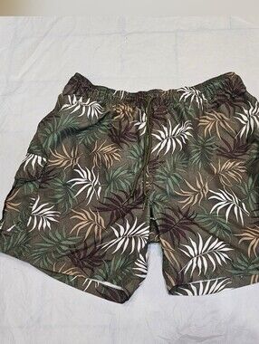 Islander Swim Trunks Men XL Green Tropical Palm Leaf Recycled Mesh Lining Cargo
